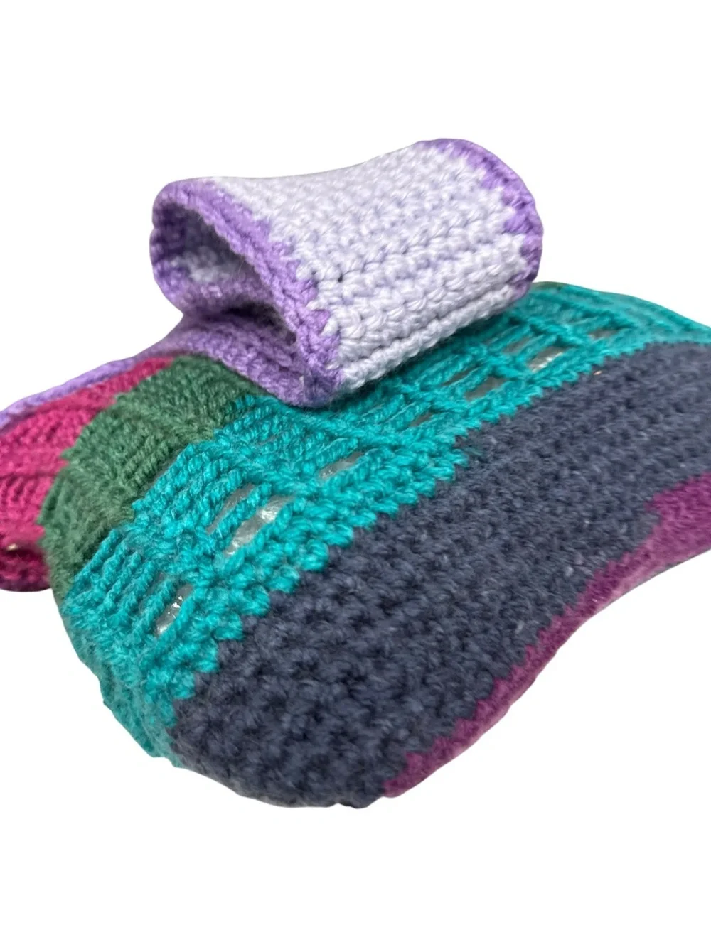 Handmade Crochet Colorblock Market Tote Bag Purple Teal Pink Boho Festival Bag